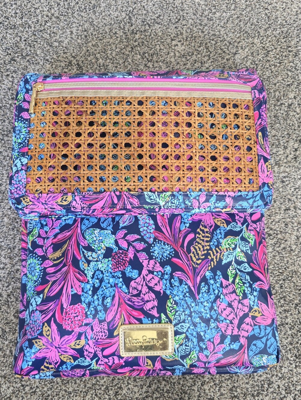 Lilly Pulitzer Calypso Coast Leatherette 14" Laptop Sleeve Cane Detail Case Nwot